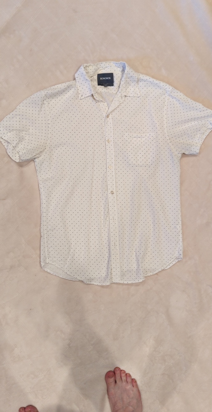 Bonobos White Short-Sleeve Button-Down with Subtle Navy Dot Print